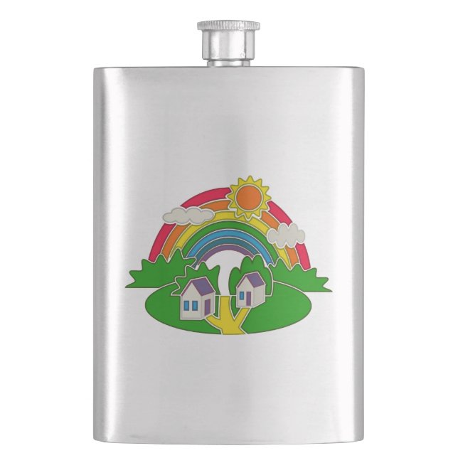 Cantil Cartoon rural com arco-íris e casa de campo (Frente)