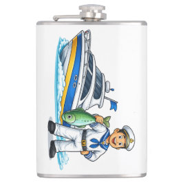 Cantil Cartoon Sailor with Yacht and Fish Nautical Art