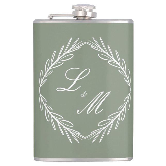 Cantil Casamento Monograma Script Branch Verde Sage (Frente)