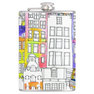 Cantil Casas de Amsterdã: Padrão Sem Costura De Aquarela