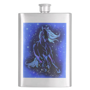 Cantil Cavalo Correndo Com Presente Azul De Frasco De Fri