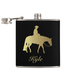 Cantil Cavalo ocidental dourado do prazer no preto