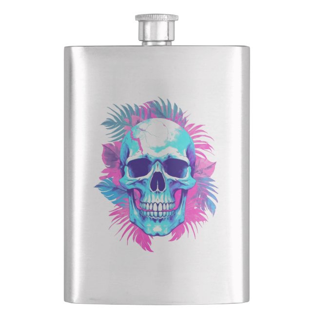 Cantil Caveira Floral em Estilo Vaporwave (Frente)