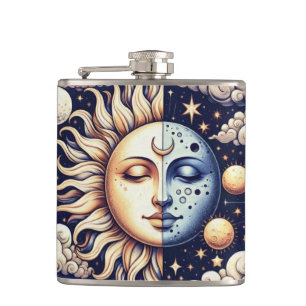 Cantil Celestial Vintage Meio Sol & Lua Azul Amarelo