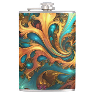 Cantil Chama de Cor: Teal, Dourada, dança Fractal Laranja