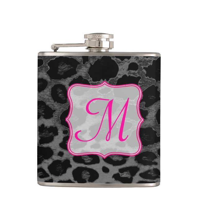 Cantil Cheetah Spot Animal Print Monograma Whiskey Flask (Frente)