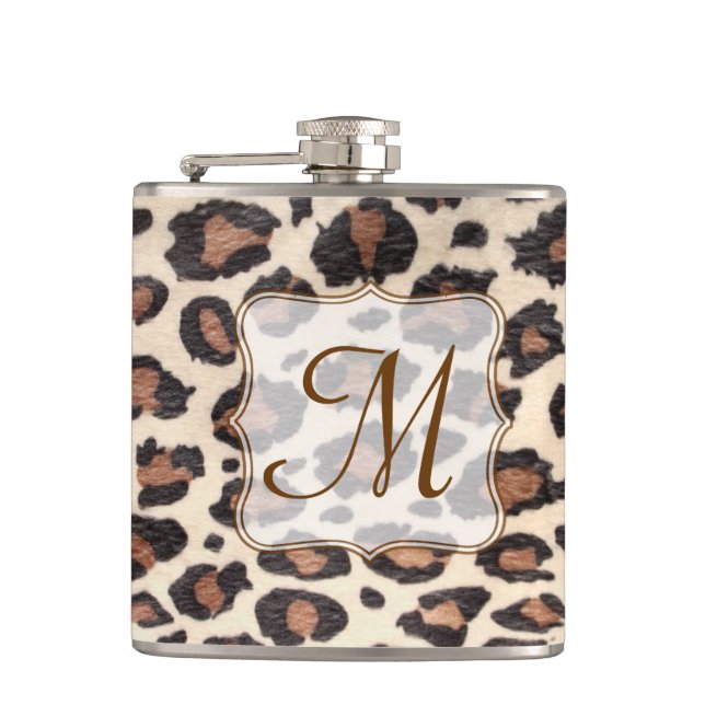 Cantil Cheetah Spot Animal Print Monograma Whiskey Flask (Frente)