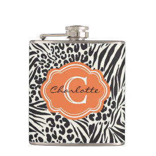 Cantil Chic Zebra Leopardo e Laranja Monograma Personaliz