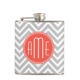 Cantil Cinza Chevron e Coral Monograma Personalizado