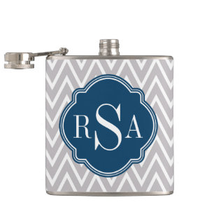 Cantil Cinza Chevron Marinho Monograma - Letra Inicial