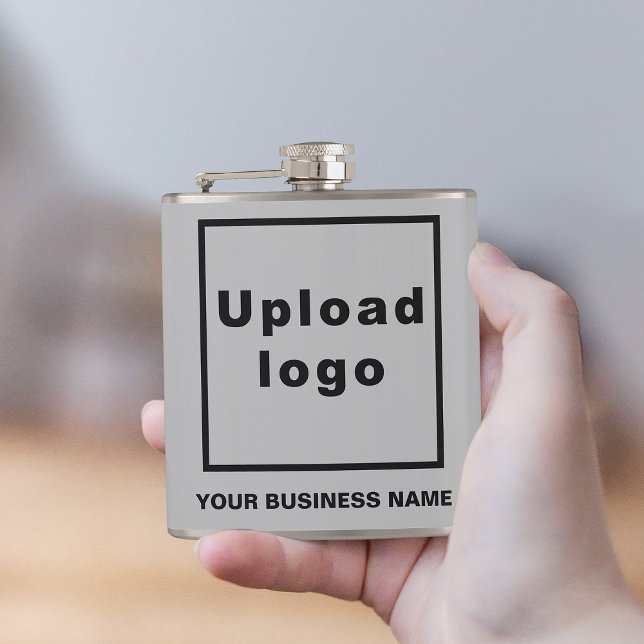 Cantil Cinza de negócios no frasco molhado de vinil (Your business name and logo on gray vinyl wrapped flask.)