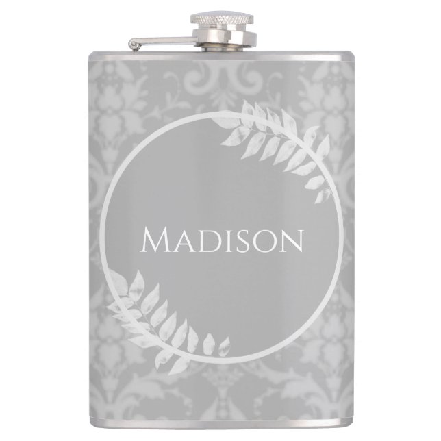Cantil Cinza Elegante Damask Flask (Frente)