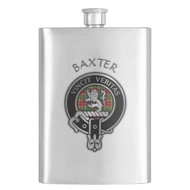 Cantil Clan Baxter Crest & Tartan Flask (Frente)