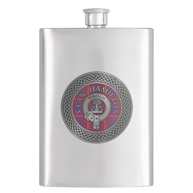Cantil Clan Hamilton Crest & Tartan Knot Flask (Frente)