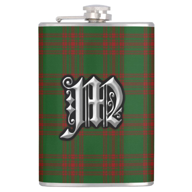 Cantil Clan Menzies Green Red Tartan Old Scotland Flask (Frente)