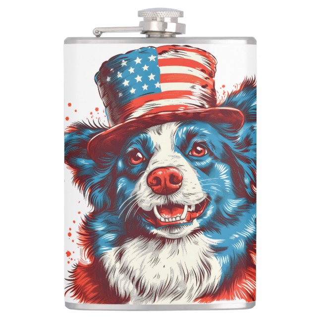 Cantil Colie de fronteira com um chapéu de bandeira ameri (Frente)