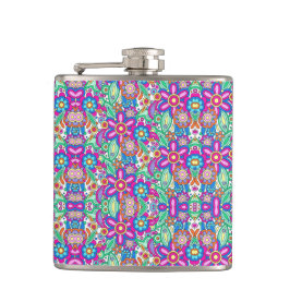 Cantil Colorful flask with vibrant geometric and floral 