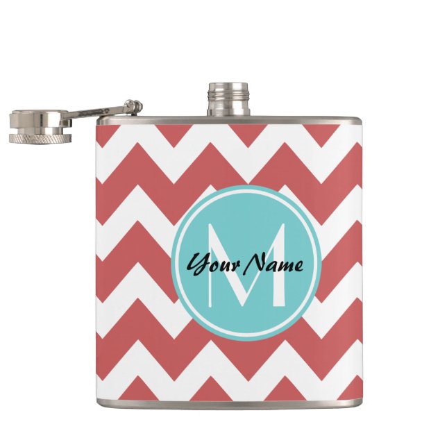 Cantil Coral Chevron Aqua Monograma, Personalizado (Aberto)