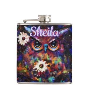 Cantil Coruja Floral Impressionista Whimsical Personaliza