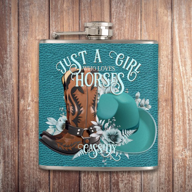 Cantil Cowgirl cita botas de cowboy de turquesa (Cowgirl quote turquoise leather cowboy boots hat flask)