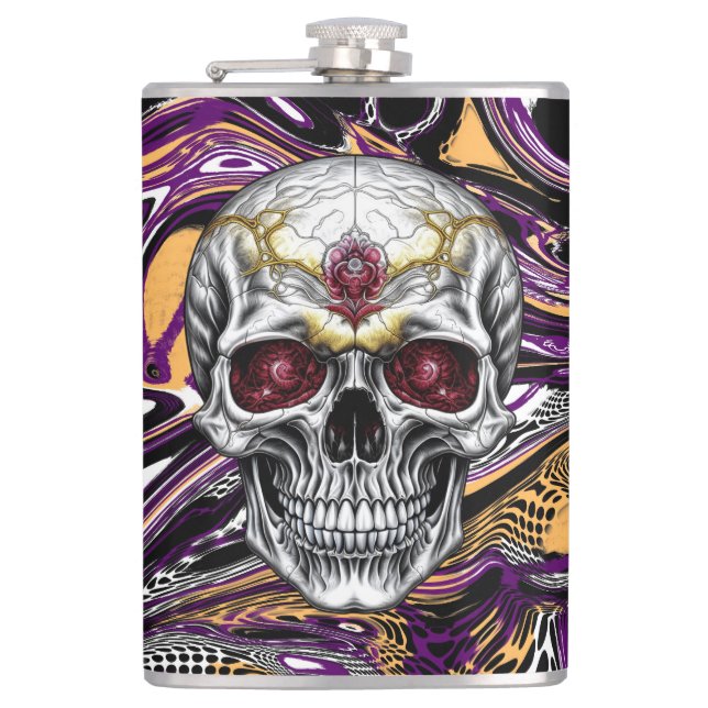 Cantil Cranio de açúcar roxo e preto no Halloween  (Frente)