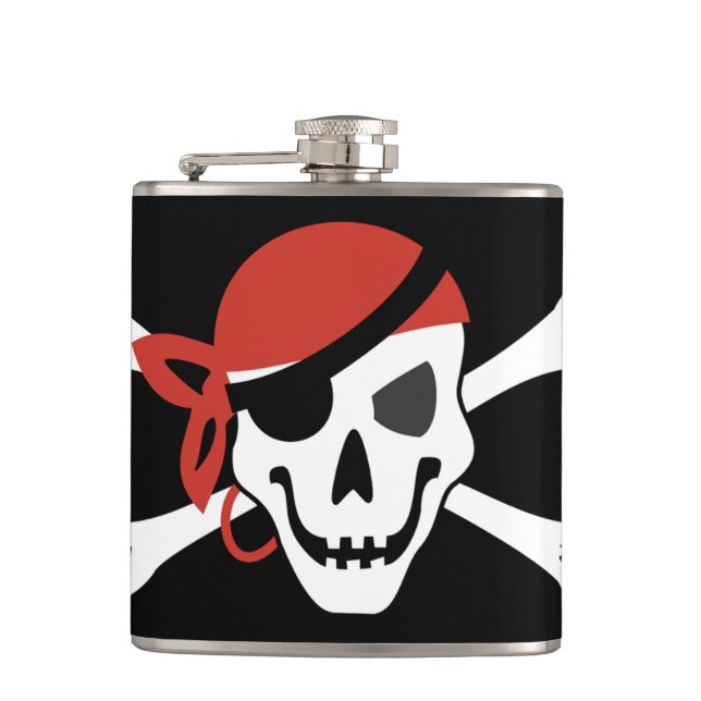 Cantil Crânio Pirata Simples Sorrindo com Bandana Vermelh (Frente)