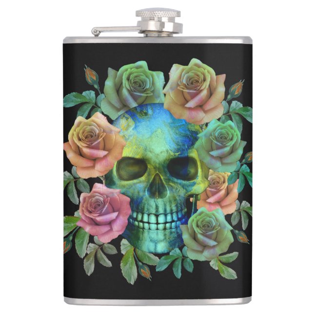 CANTIL CRÂNIO VERDE MORTE COM FLORES (Frente)