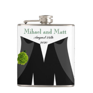 Cantil Cravo verde que Wedding Hipflask para noivos