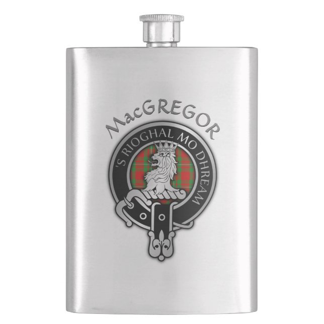 Cantil Crestão do Clã MacGregor e Frasco de Tartan (Frente)