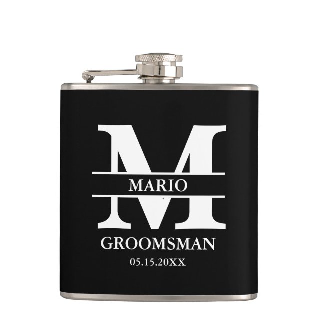 Cantil Custom Groomsman Best Man Wedding Monogram Black  (Frente)
