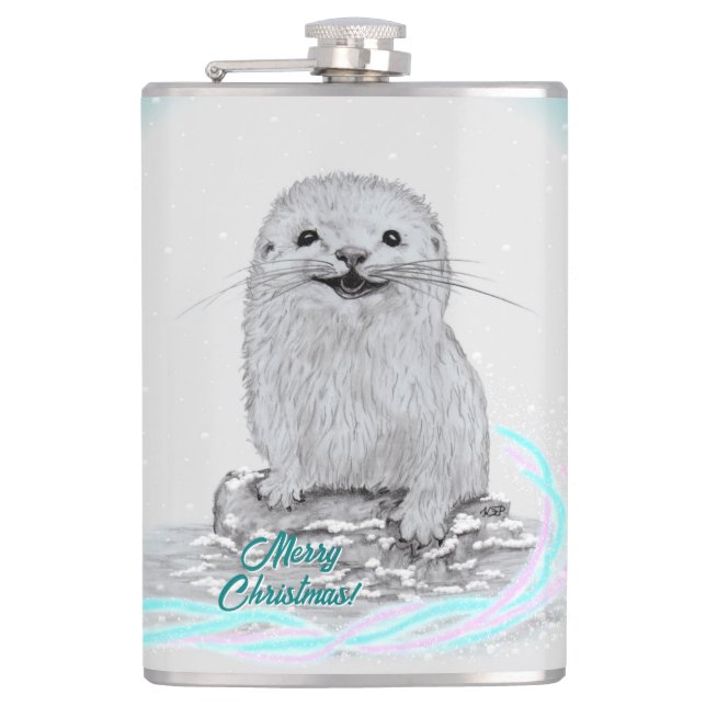 Cantil Cute White Baby Sea Otter , Merry Christmas (Frente)
