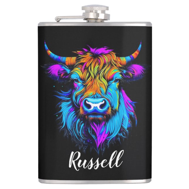 Cantil Cyberpunk Colorful Ai Highland Cow Personalizada (Frente)