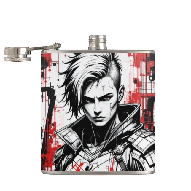Cantil Cyberpunk Warrior Grafite Flask - Vermelho, Preto (Aberto)