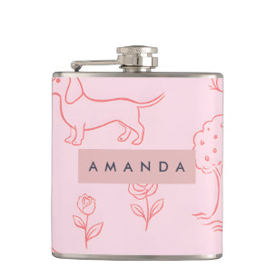 Cantil Dachshund Rosa Personalizado e Flor