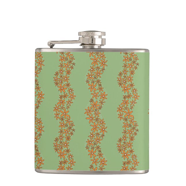 Cantil Daisy Chain Wiggly Flower Stripes laranja em verde (Frente)