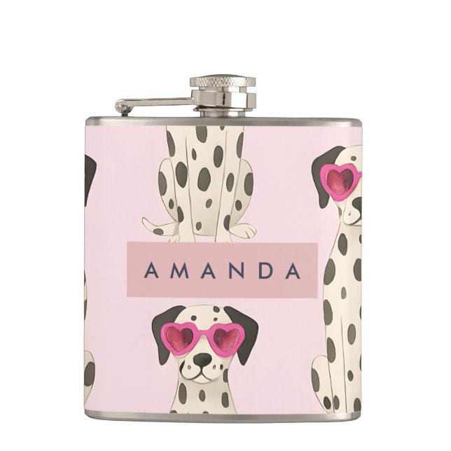 Cantil Dálmata Personalizado com Óculos de Coração Rosa (Frente)
