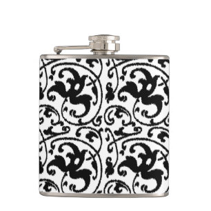 Cantil Damasco floral de Ikat - branco e preto