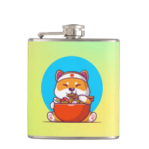 Cantil Desenho Animado de Shiba Inu Fofo Comendo Macarrão