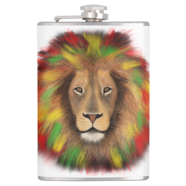 Cantil Desenho da cabeça de leão Rasta vermelho amarelo v (Frente)