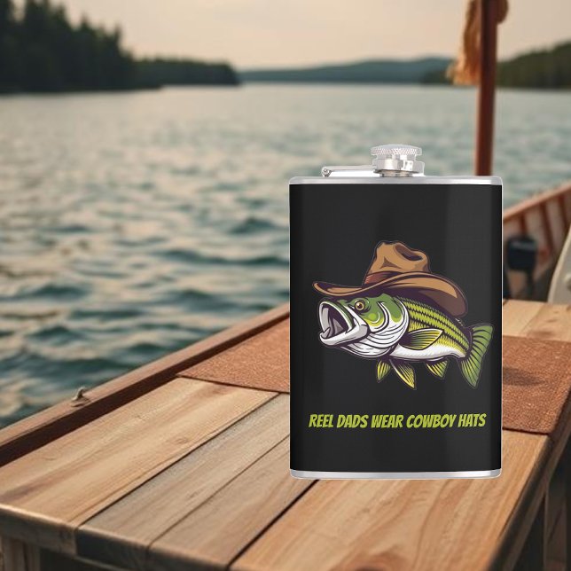 Cantil Dia de os pais Engraçado Peixe Vestindo um Chapéu  (Funny Dad Gift Bass Fish with a Cowboy Hat Flask-Fathers day gifts)