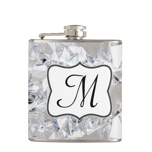 Cantil Diamond Ice Crystal Glitz Monograma Whiskey Flask (Frente)