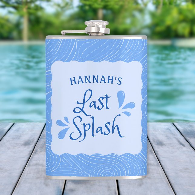 Cantil Diversão Personalizada "Último Sopro" Festa de Des (Last Splash Theme custom name flask - a chic bachelorette party gift for a memorable celebration.)