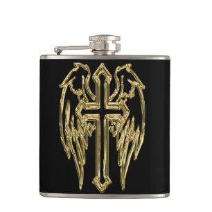 Cantil Dourada cruz católica com asas