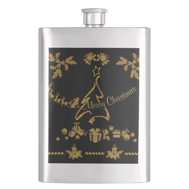 Cantil Dourada Glitter Feliz Natal, Papai Noel (Frente)