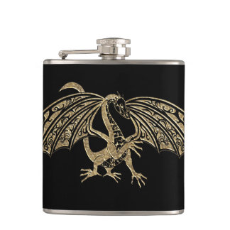 Cantil Dourado Dragão Fantasy Gótico Flask