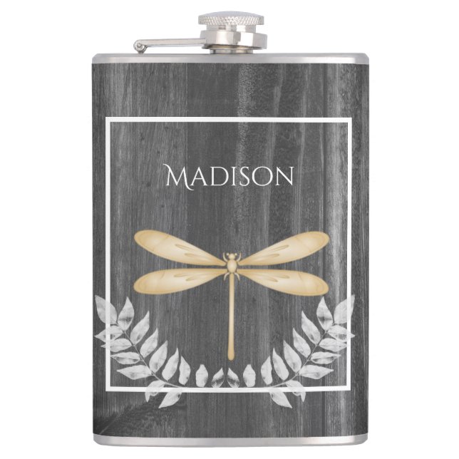 Cantil Dourado Dragonfly Rustic Flask (Frente)
