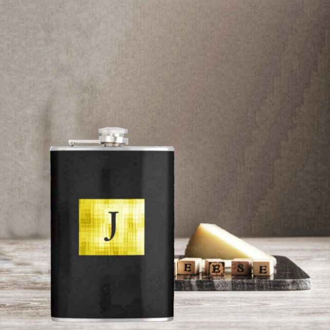 Cantil Dourado preto-II (Choose your own Monogram, when you choose this Gold Paneled Black-II Flask!)
