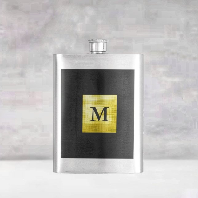 Cantil Dourado preto-II (This Gold Paneled Black-II design, lends this Flask, a Stately, presence!)