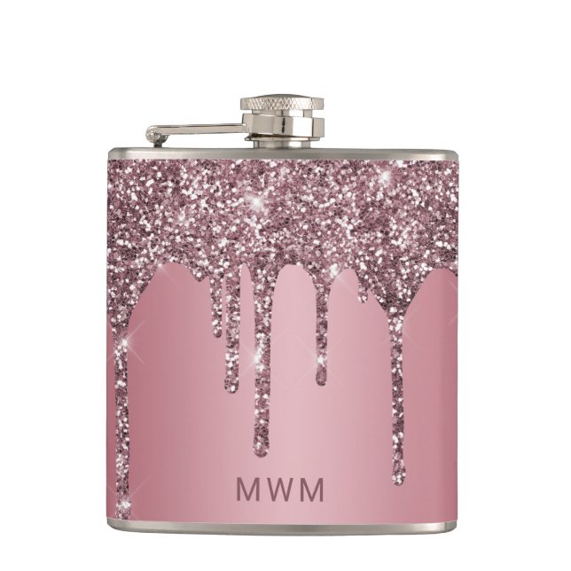 Cantil Dourado Rosa Brilho Glitter Gotejamento Monograma  (Frente)
