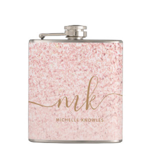 Cantil Dourado Rosa Glitter Inicial e Nome Chique e Moder
